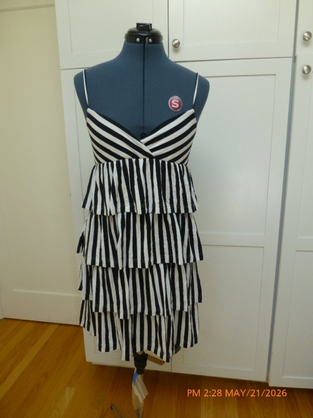 Betsey Johnson Black White Striped Tiered Mini Dress Size S Summer Whimsygoth